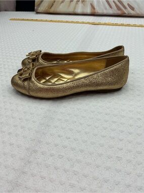 Michael Kors Gold Metallic Quilted Ballet Flats with Bow